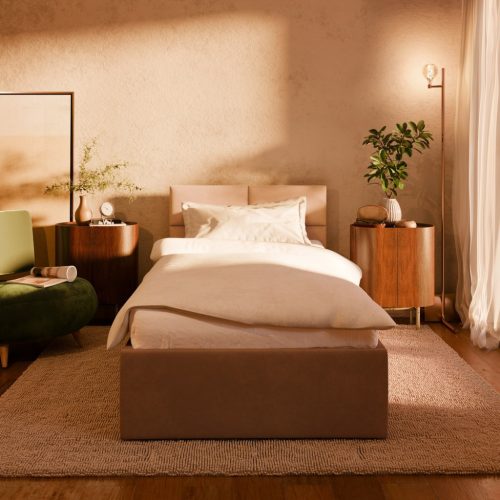 Borgo egyszemélyes ágykeret (matrac nélkül), ágyneműtartóval, bársony, kék