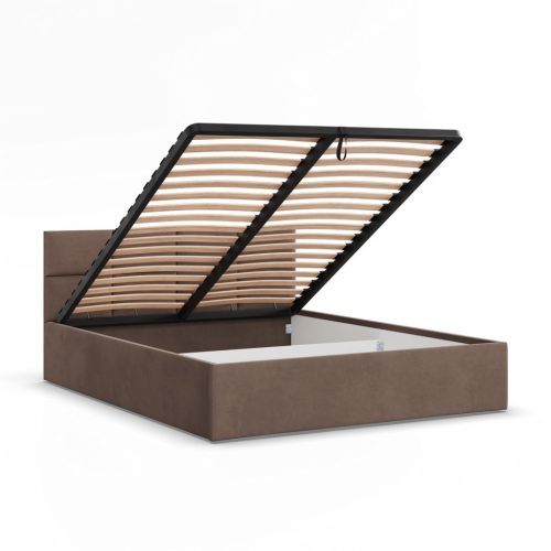 Borgo kétszemélyes ágykeret (matrac nélkül), ágyneműtartóval, bársony, 160 x 200, barna