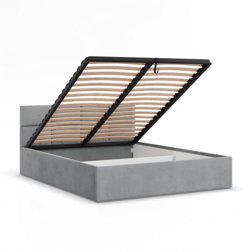 Borgo kétszemélyes ágykeret (matrac nélkül), ágyneműtartóval, bársony, 180 x 200, szürke