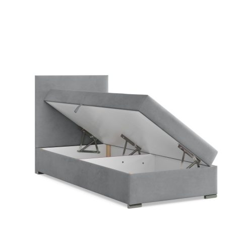 Calvi egyszemélyes ágy, bársony, ágyneműtartóval, szürke