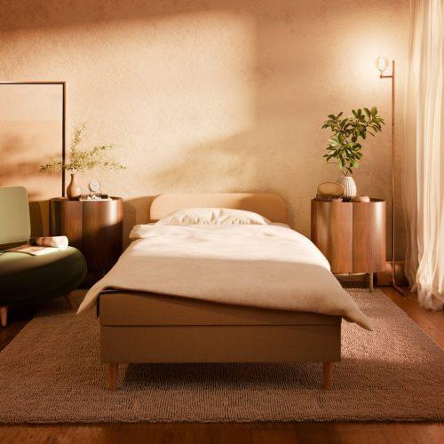 Caspe ágy, fejtámlával, szövet, 80 x 200, bézs