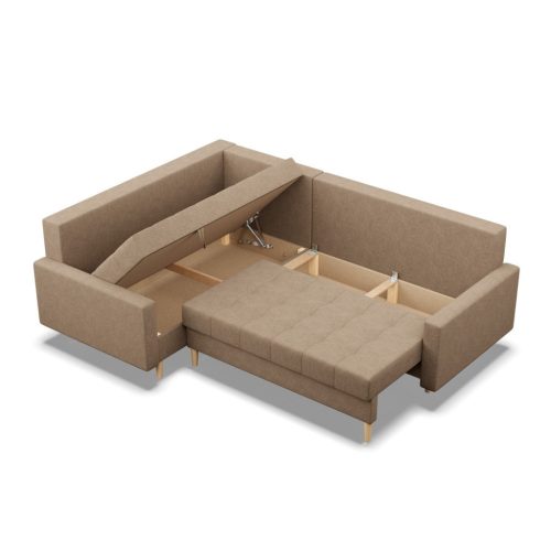 Oslo sarokkanapé, 2 ágyneműtartóval, fonott, baloldali, bonell töltet, bézs