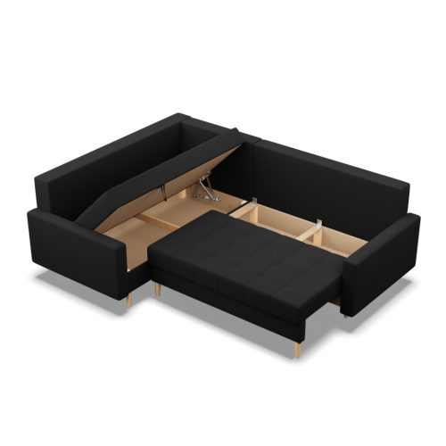 Oslo sarokkanapé, 2 ágyneműtartóval, fonott, baloldali, bonell töltet, fekete