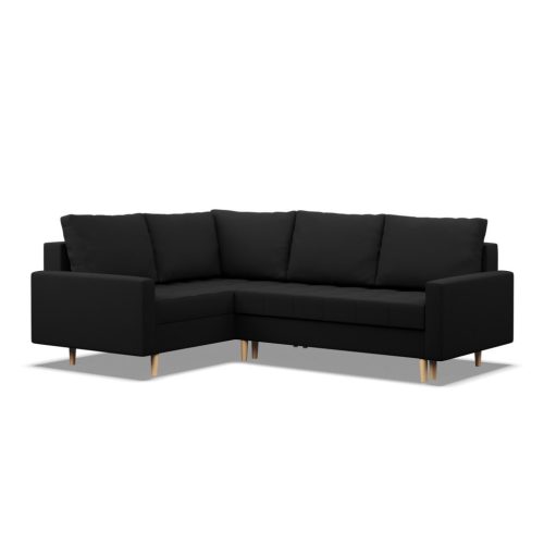 Oslo sarokkanapé, 2 ágyneműtartóval, fonott, baloldali, hab töltet, fekete