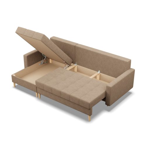 Oslo sarokkanapé, 2 ágyneműtartóval, fonott, univerzális oldal, bonell töltet, bézs