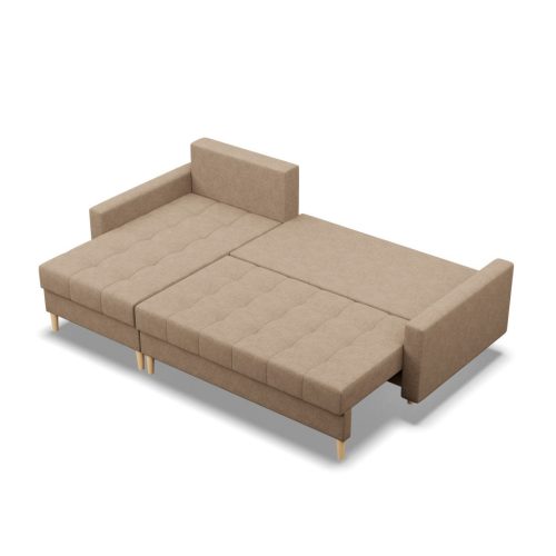 Oslo sarokkanapé, 2 ágyneműtartóval, fonott, univerzális oldal, bonell töltet, bézs