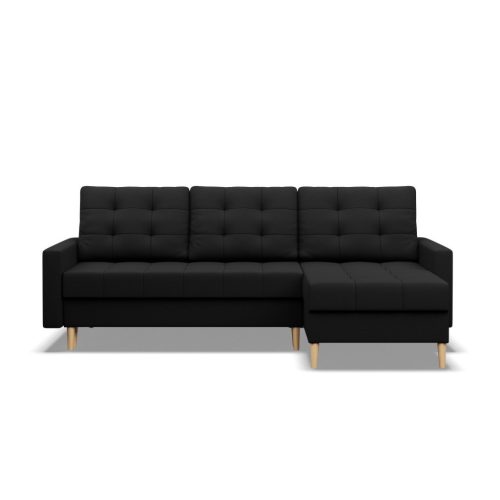 Oslo sarokkanapé, 2 ágyneműtartóval, fonott, univerzális oldal, bonell töltet, fekete