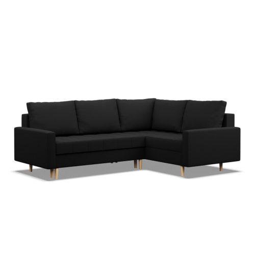 Oslo sarokkanapé, 2 ágyneműtartóval, fonott, jobboldali, bonell töltet, fekete