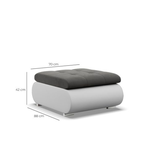 Tokio puff, bársony + műbőr,  szürke - fehér