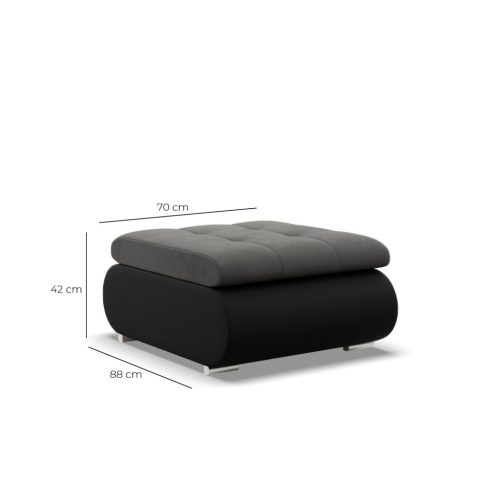 Tokio puff, bársony + műbőr,  szürke - fekete 