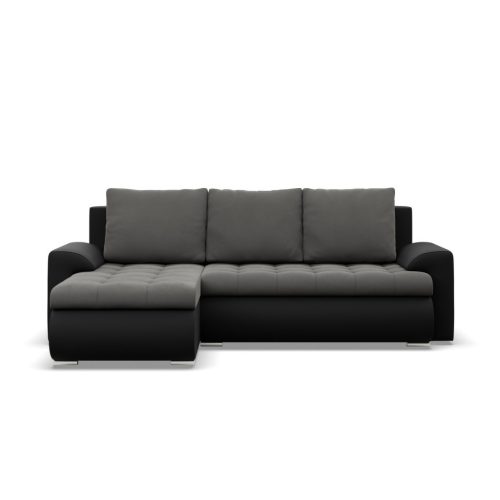 Tokio sarokkanapé, 2 ágyneműtartóval, bársony + műbőr, baloldali, szürke - fekete