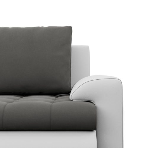 Tokio sarokkanapé, 2 ágyneműtartóval, bársony + műbőr, jobboldali, szürke - fehér