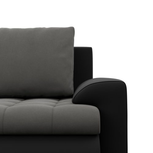 Tokio sarokkanapé, 2 ágyneműtartóval, bársony + műbőr, jobboldali, szürke - fekete