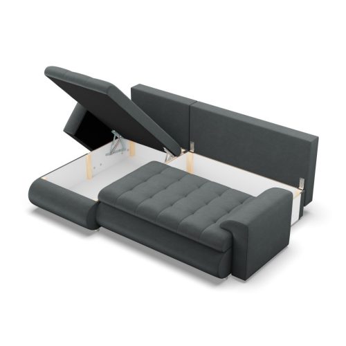 Tokio sarokkanapé, 2 ágyneműtartóval, bársony, baloldali, szürke