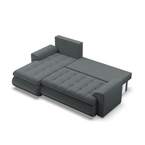 Tokio sarokkanapé, 2 ágyneműtartóval, bársony, baloldali, szürke