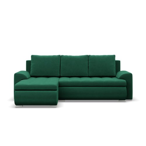 Tokio sarokkanapé, 2 ágyneműtartóval, bársony, baloldali, zöld