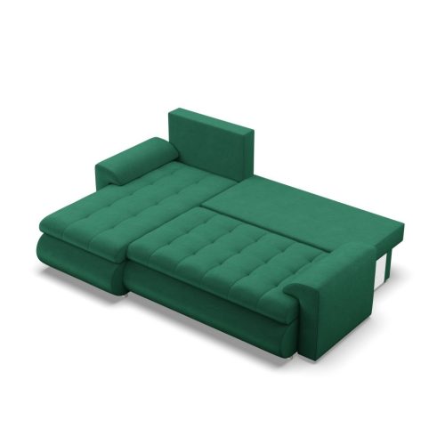 Tokio sarokkanapé, 2 ágyneműtartóval, bársony, baloldali, zöld