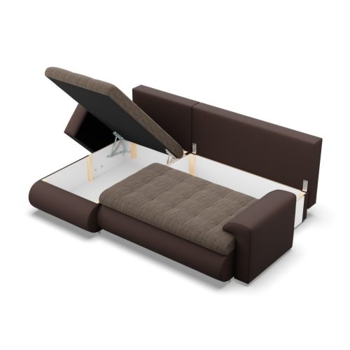 Tokio sarokkanapé, 2 ágyneműtartóval, fonott + műbőr, baloldali, barna