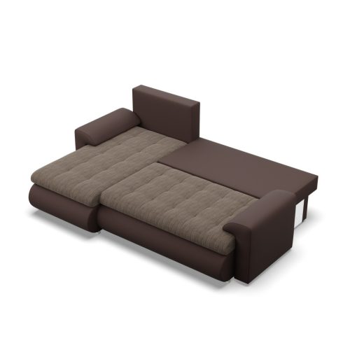 Tokio sarokkanapé, 2 ágyneműtartóval, fonott + műbőr, baloldali, barna