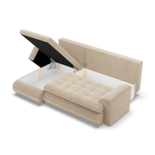 Tokio sarokkanapé, 2 ágyneműtartóval, kordbársony, baloldali, bézs