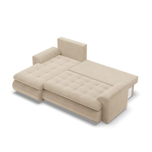 Tokio sarokkanapé, 2 ágyneműtartóval, kordbársony, baloldali, bézs