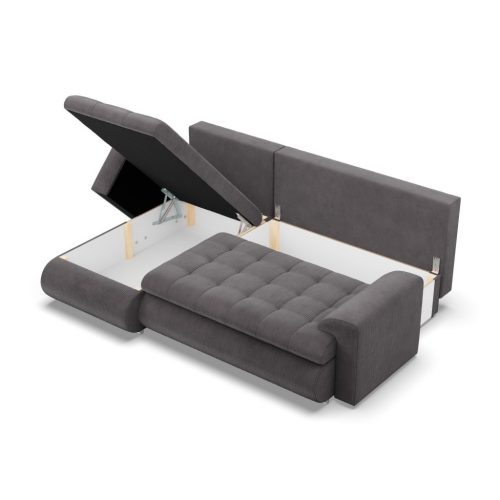 Tokio sarokkanapé, 2 ágyneműtartóval, kordbársony, baloldali, szürke 