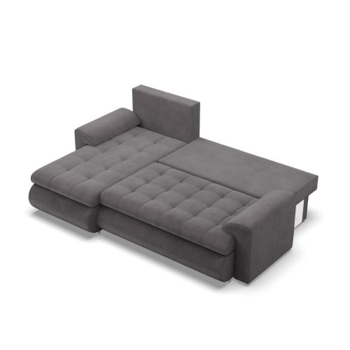 Tokio sarokkanapé, 2 ágyneműtartóval, kordbársony, baloldali, szürke 