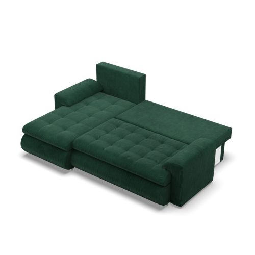 Tokio sarokkanapé, 2 ágyneműtartóval, kordbársony, baloldali, zöld