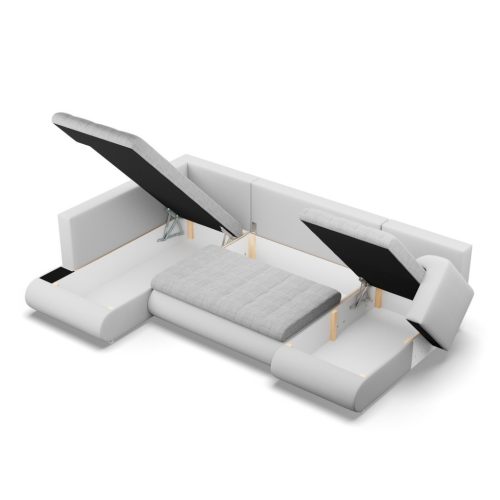 Tokio U sarokkanapé, 3 ágyneműtartóval, fonott + műbőr, baloldali, szürke - fehér