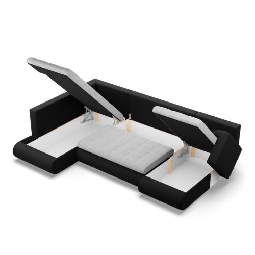 Tokio U sarokkanapé, 3 ágyneműtartóval, fonott + műbőr, baloldali, szürke - fekete