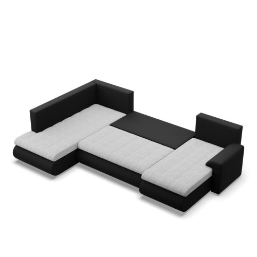Tokio U sarokkanapé, 3 ágyneműtartóval, fonott + műbőr, baloldali, szürke - fekete