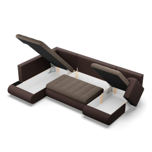 Tokio U sarokkanapé, 3 ágyneműtartóval, fonott + műbőr, baloldali, barna