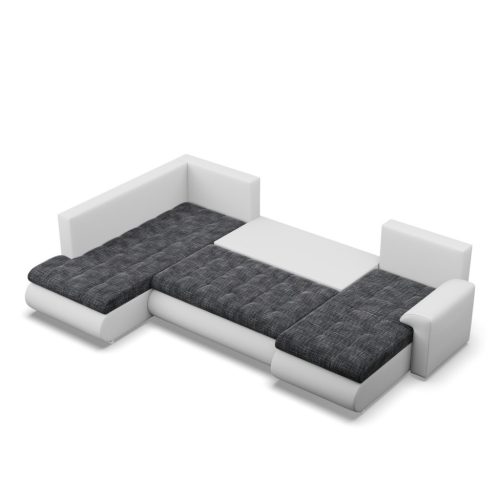 Tokio U sarokkanapé, 3 ágyneműtartóval, fonott + műbőr, baloldali, sötétszürke - fehér