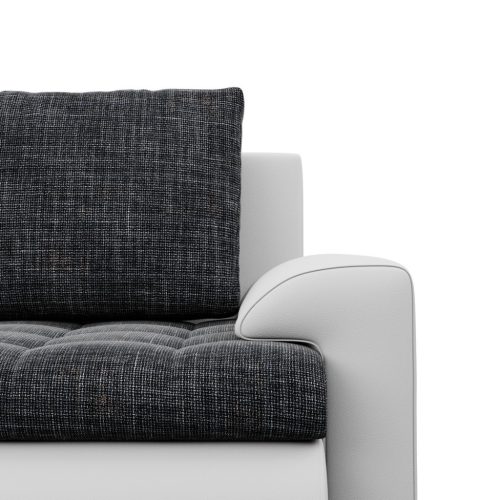 Tokio U sarokkanapé, 3 ágyneműtartóval, fonott + műbőr, baloldali, sötétszürke - fehér