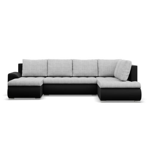 Tokio U sarokkanapé, 3 ágyneműtartóval, fonott + műbőr, jobboldali, szürke - fekete