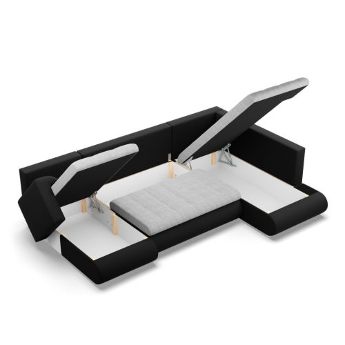 Tokio U sarokkanapé, 3 ágyneműtartóval, fonott + műbőr, jobboldali, szürke - fekete