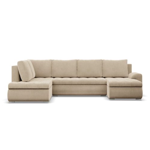 Tokio U sarokkanapé, 3 ágyneműtartóval, kordbársony, baloldali, bézs