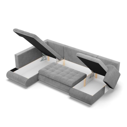 Tokio U sarokkanapé, 3 ágyneműtartóval, kordbársony, baloldali, szürke