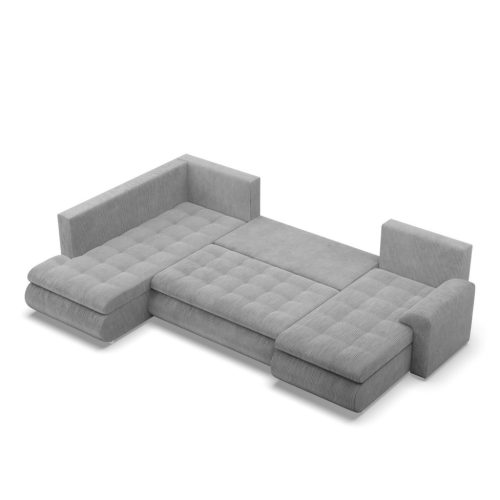 Tokio U sarokkanapé, 3 ágyneműtartóval, kordbársony, baloldali, szürke