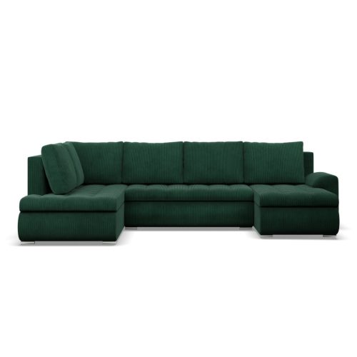 Tokio U sarokkanapé, 3 ágyneműtartóval, kordbársony, baloldali, zöld