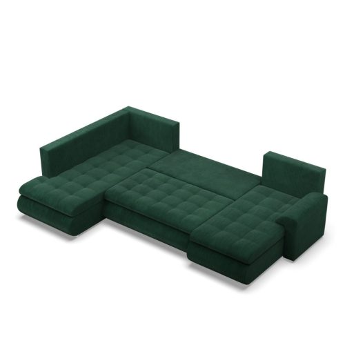 Tokio U sarokkanapé, 3 ágyneműtartóval, kordbársony, baloldali, zöld