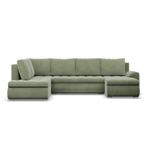 Tokio U sarokkanapé, 3 ágyneműtartóval, kordbársony, baloldali, zöld