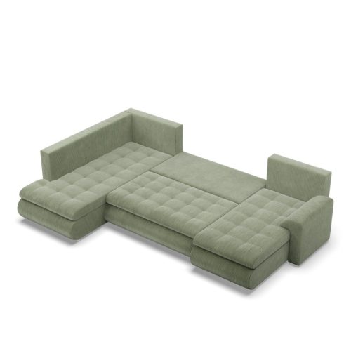 Tokio U sarokkanapé, 3 ágyneműtartóval, kordbársony, baloldali, zöld