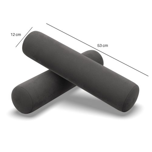 Görgős párna, 2 db, hab töltet, bársony, szürke