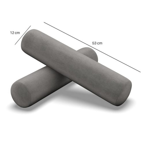 Görgős párna, 2 db, hab töltet, bársony, világosszürke