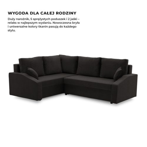 Grande Plus sarokkanapé,  baloldali, szövet anyag, fekete