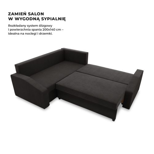 Grande Plus sarokkanapé,  baloldali, szövet anyag, fekete