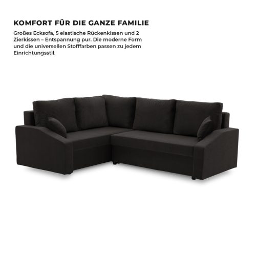 Grande Plus sarokkanapé,  baloldali, szövet anyag, fekete
