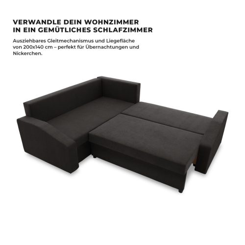 Grande Plus sarokkanapé,  baloldali, szövet anyag, fekete