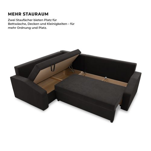 Grande Plus sarokkanapé,  baloldali, szövet anyag, fekete